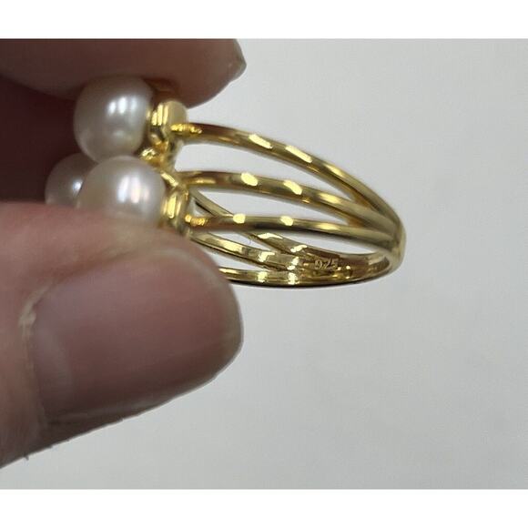 AMBER SCEATS Aerin triple band 3 FW Pearls 925 Gold 24 K plated Ring 6.75 New - Picture 8 of 10